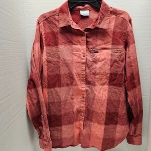 Columbia Womens Check Red Zipper Pocket Button Down Shirt L